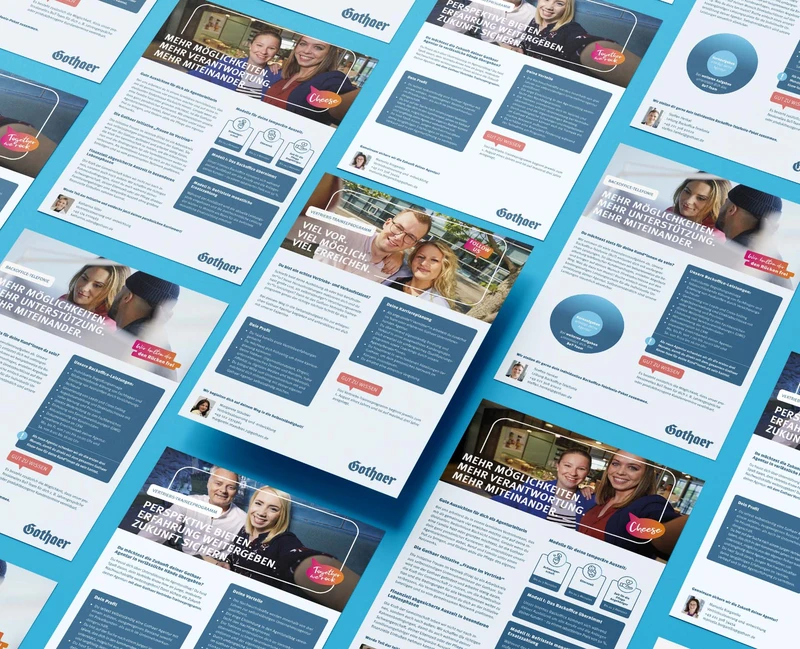 Es wird ein Gothaer Flyer im selben Stil der Website abgebildet. 